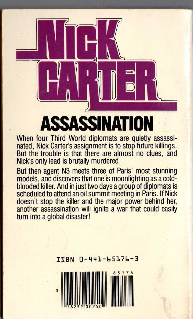 Nick Carter  THE PARISIAN AFFAIR magnified rear book cover image
