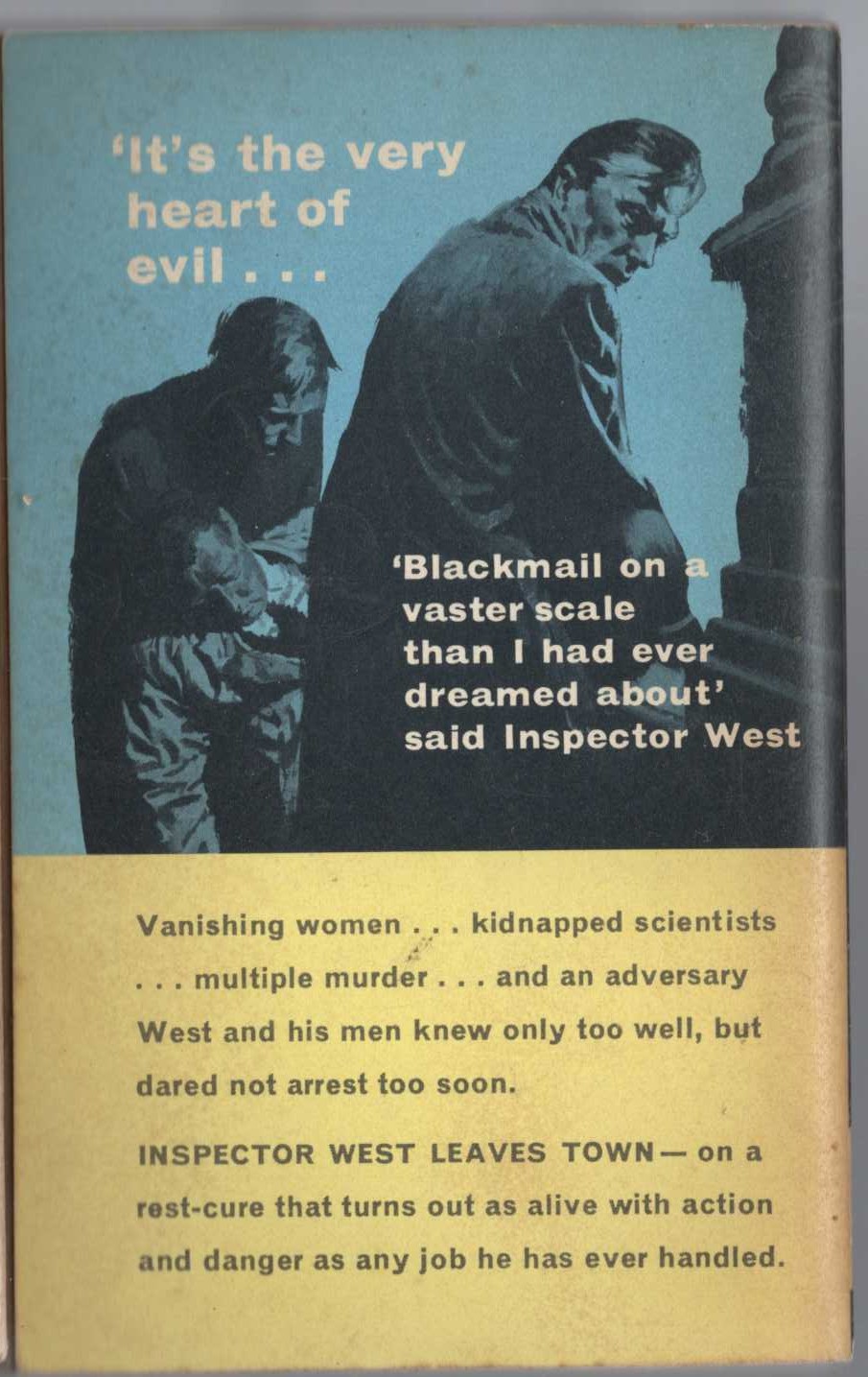 John Creasey  INSPECTOR WEST LEAVES TOWN magnified rear book cover image