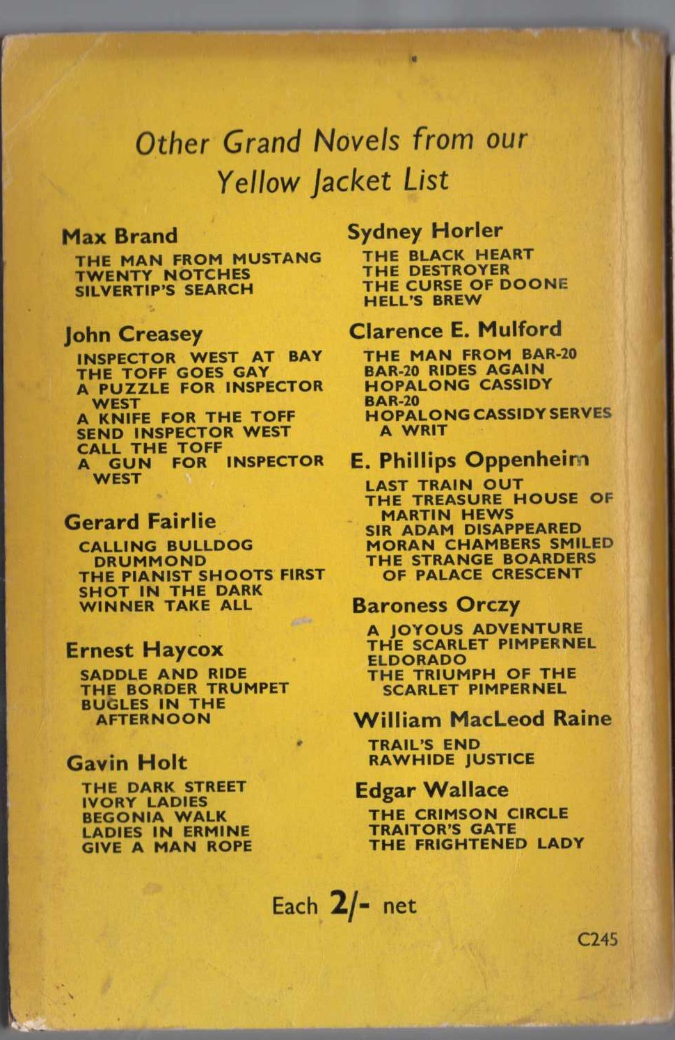 John Creasey  THE TOFF DOWN UNDER magnified rear book cover image