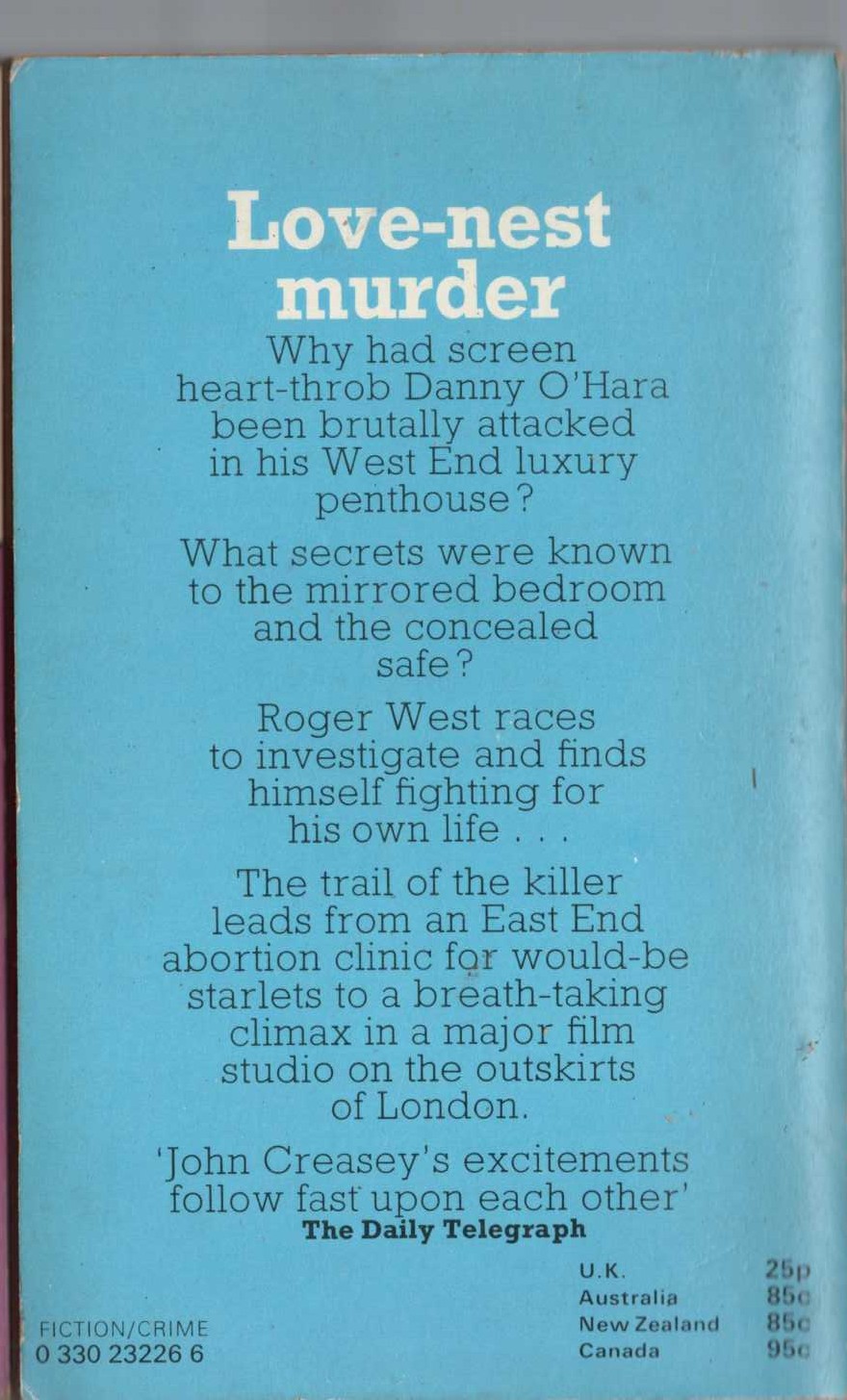 John Creasey  A PART FOR A POLICEMAN magnified rear book cover image