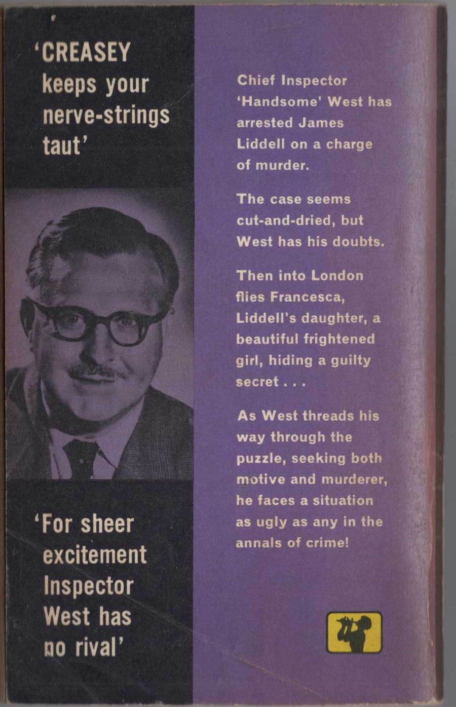 John Creasey  PUZZLE FOR INSPECTOR WEST magnified rear book cover image
