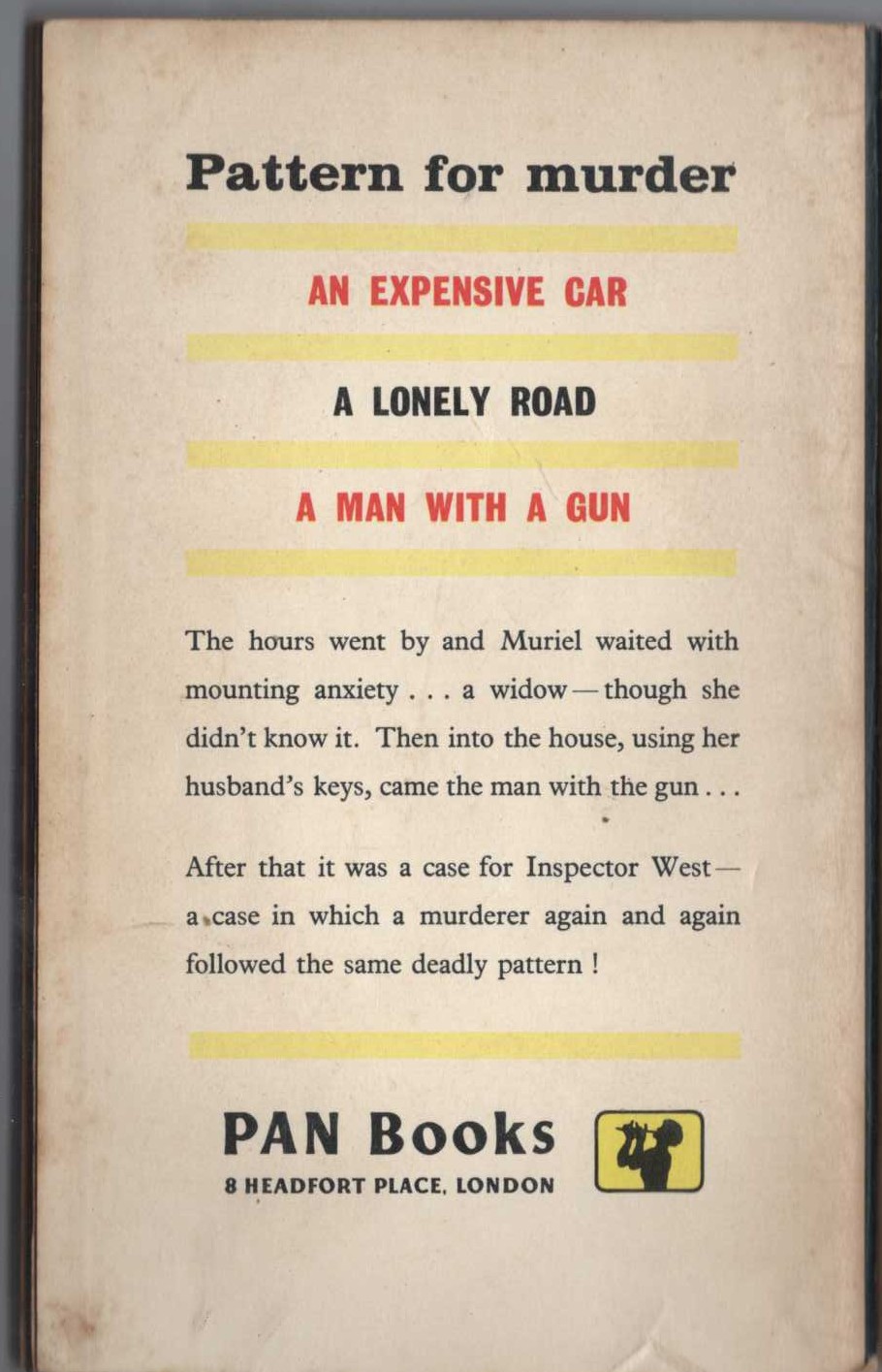 John Creasey  A CASE FOR INSPECTOR WEST magnified rear book cover image