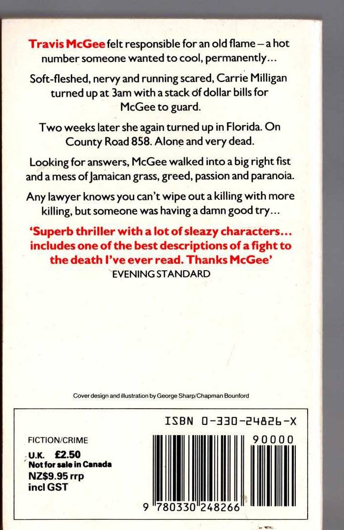 John D. MacDonald  THE DREADFUL LEMON SKY magnified rear book cover image