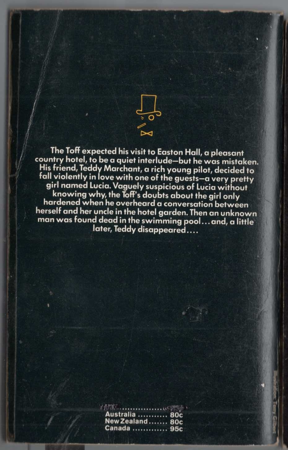 John Creasey  THE TOFF AMONG THE MILLIONS magnified rear book cover image