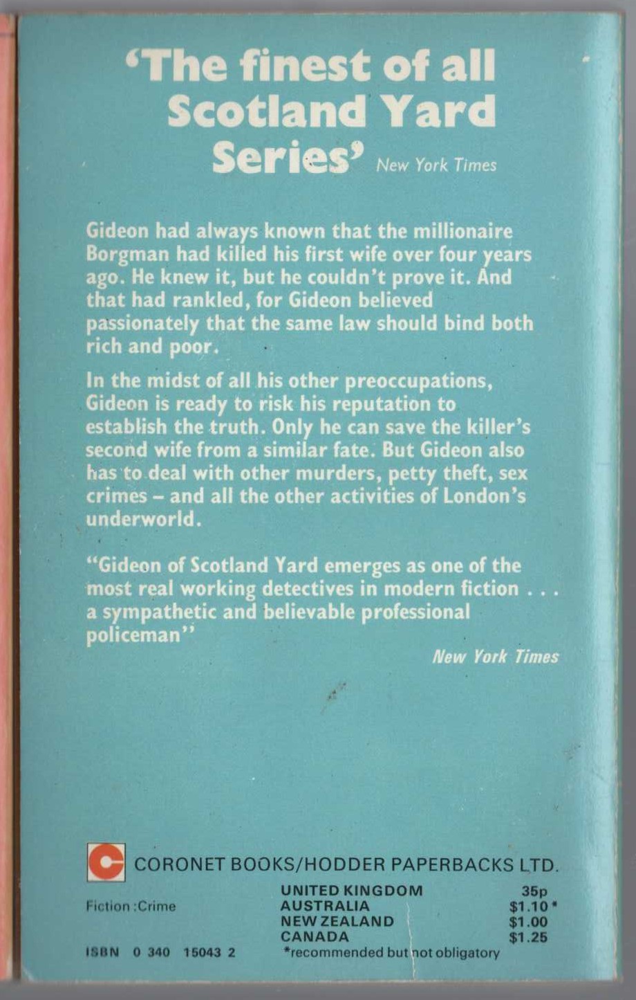 J.J. Marric  GIDEON'S RISK magnified rear book cover image