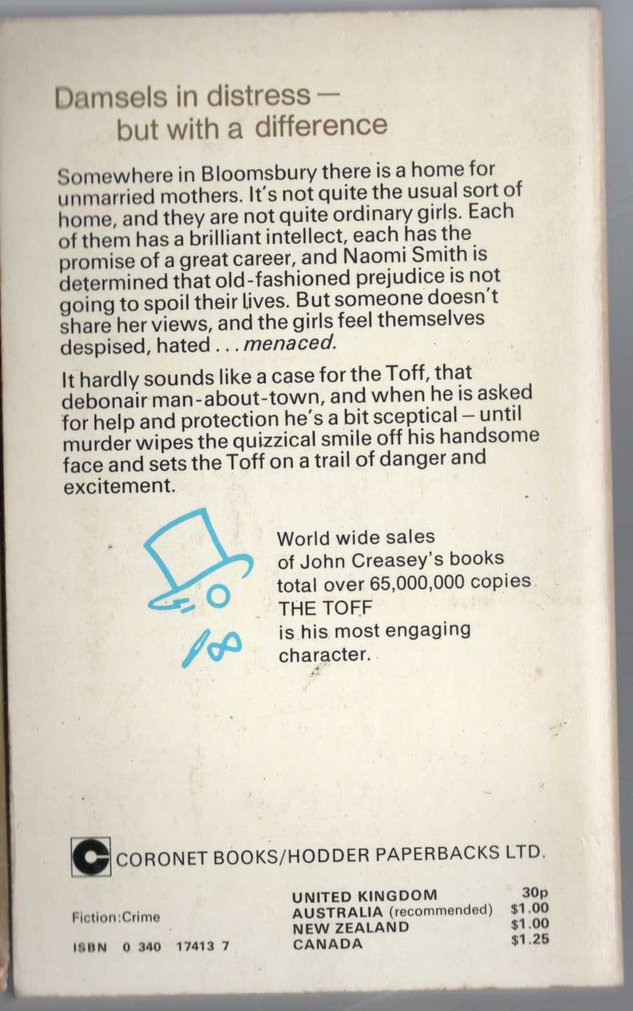 John Creasey  THE TOFF AND THE FALLEN ANGELS magnified rear book cover image