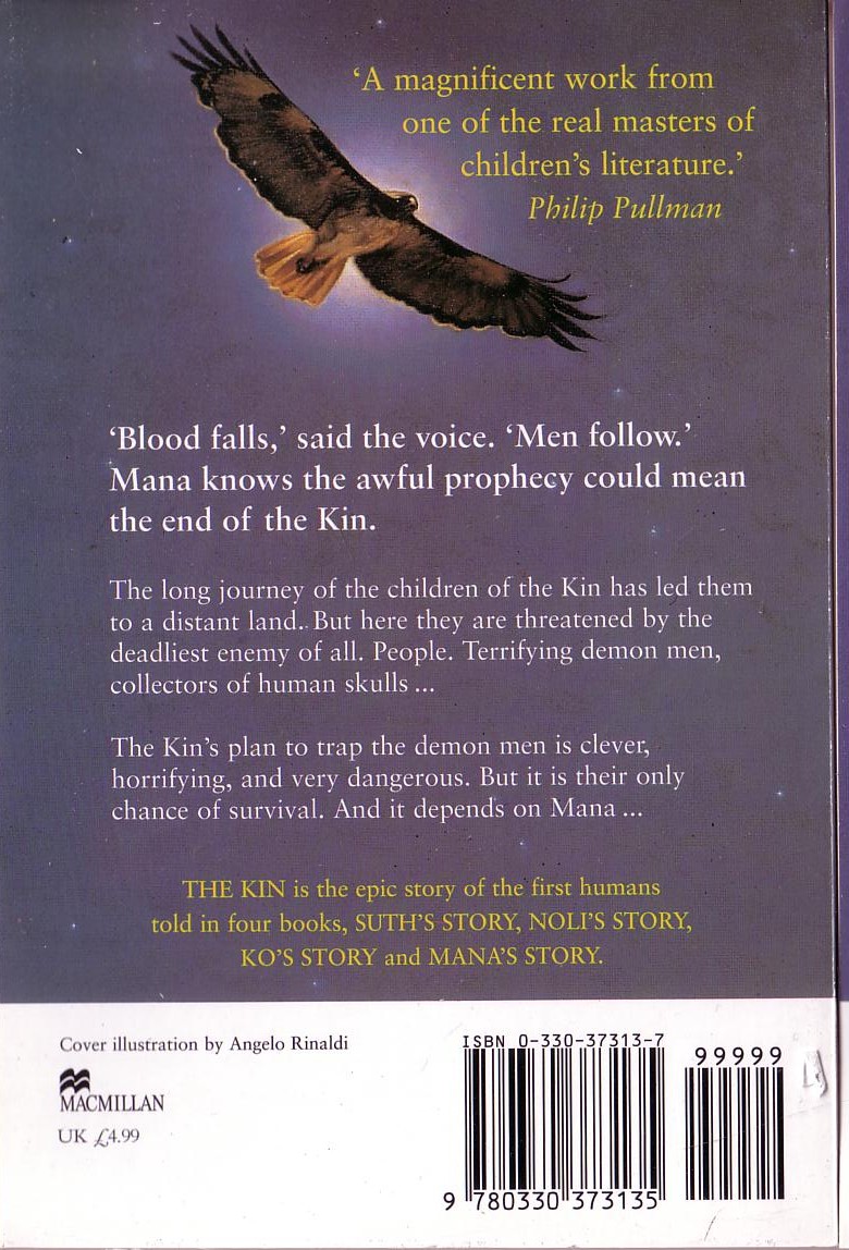 Peter Dickinson  THE KIN: MANA'S STORY magnified rear book cover image