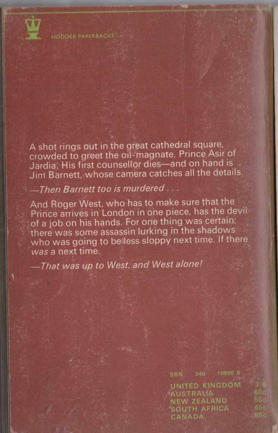 John Creasey  A PRINCE FOR INSPECTOR WEST magnified rear book cover image