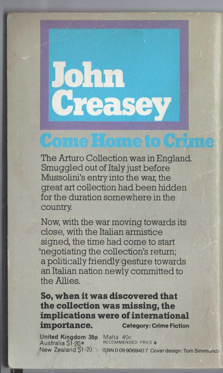 John Creasey  COME HOME TO CRIME magnified rear book cover image
