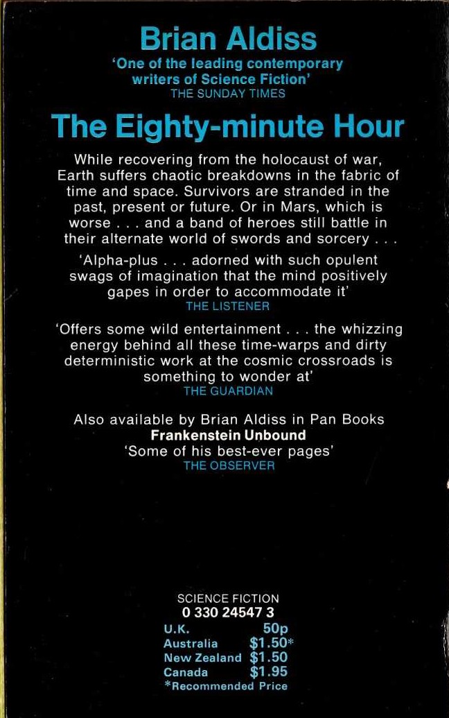 Brian Aldiss  THE EIGHTY-MINUTE HOUR magnified rear book cover image