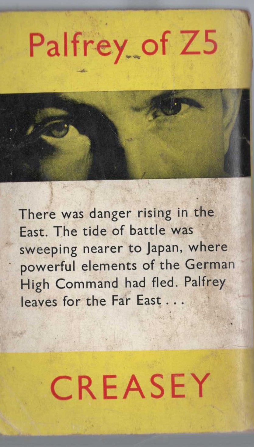 John Creasey  DEATH IN THE RISING SUN (Doctor Palfrey) magnified rear book cover image