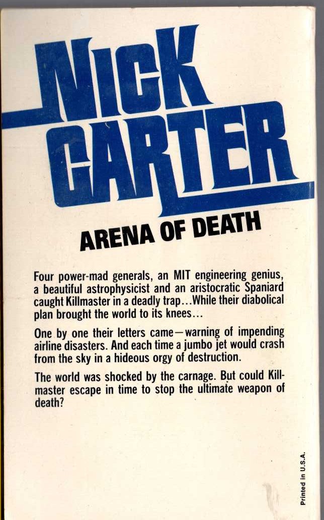 Nick Carter  REVENGE OF THE GENERALS magnified rear book cover image