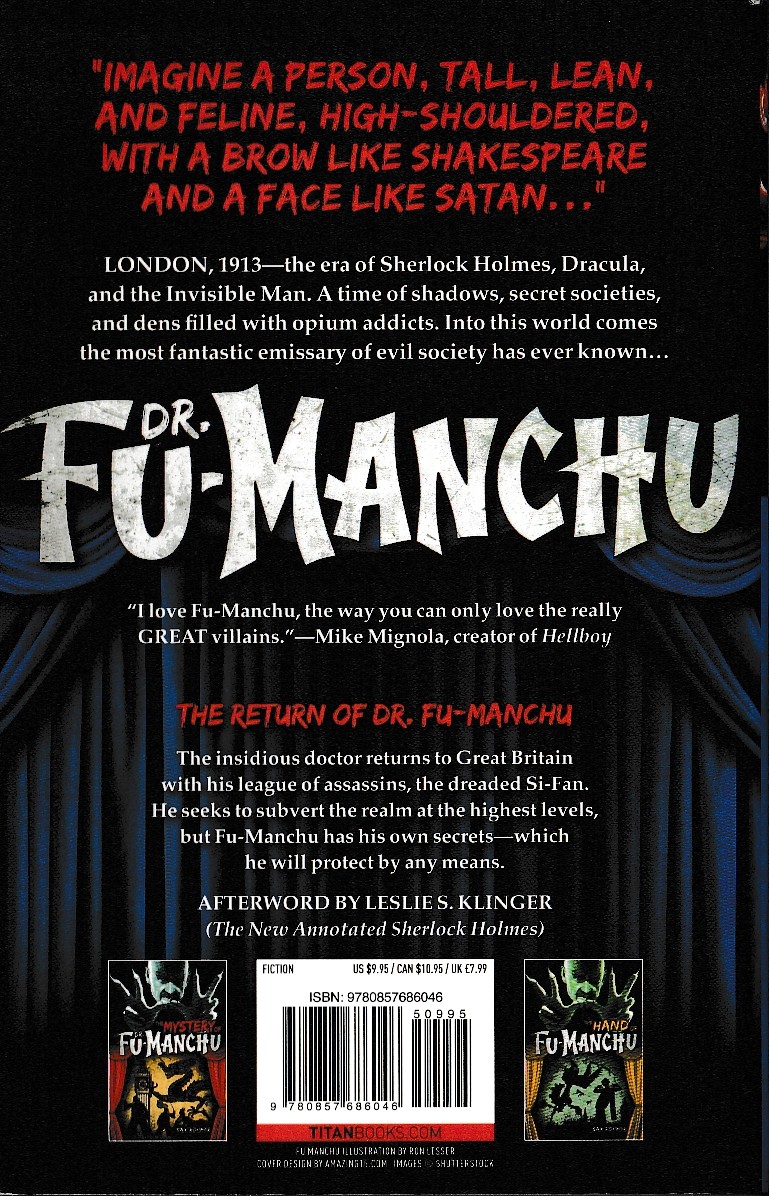 Sax Rohmer  THE RETURN OF FU-MANCHU magnified rear book cover image