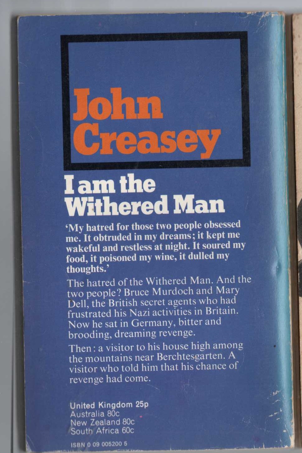 John Creasey  I-AM THE WITHERED MAN magnified rear book cover image