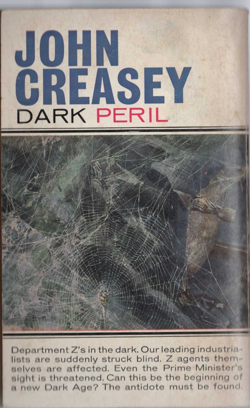John Creasey  DARK PERIL (Department Z) magnified rear book cover image