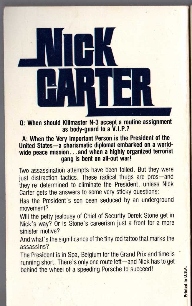 Nick Carter  RACE OF DEATH magnified rear book cover image