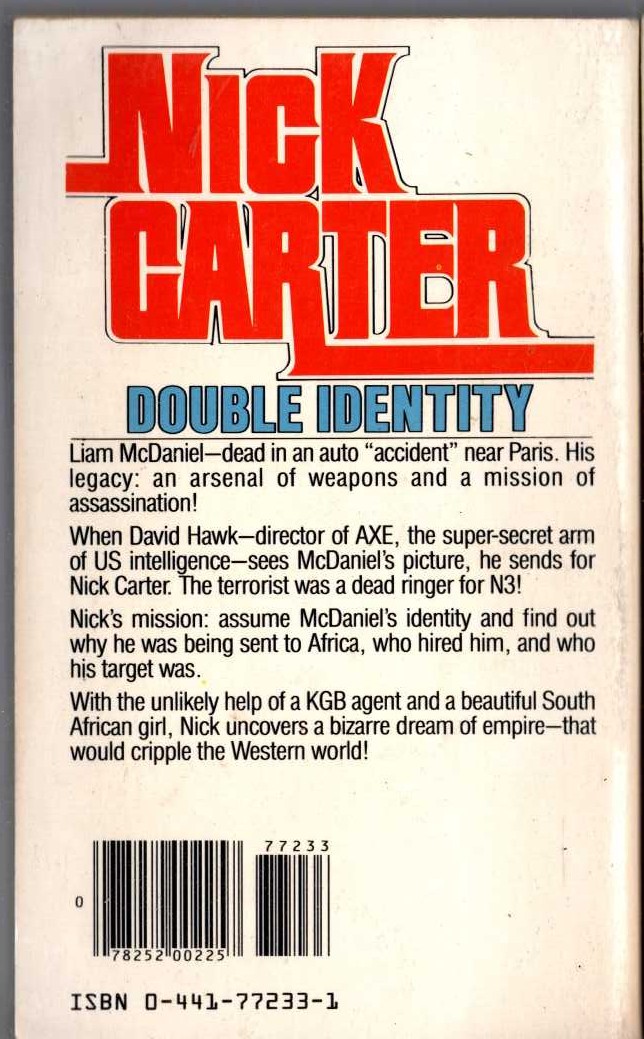 Nick Carter  THE SOCIETY OF NINE magnified rear book cover image