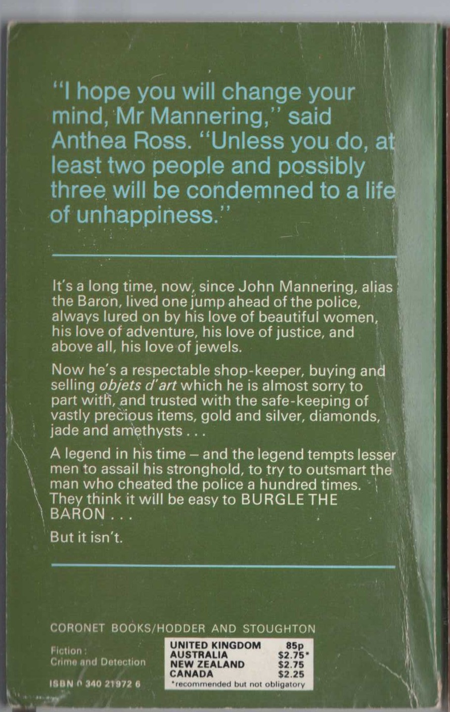 Anthony Morton  BURGLE THE BARON magnified rear book cover image