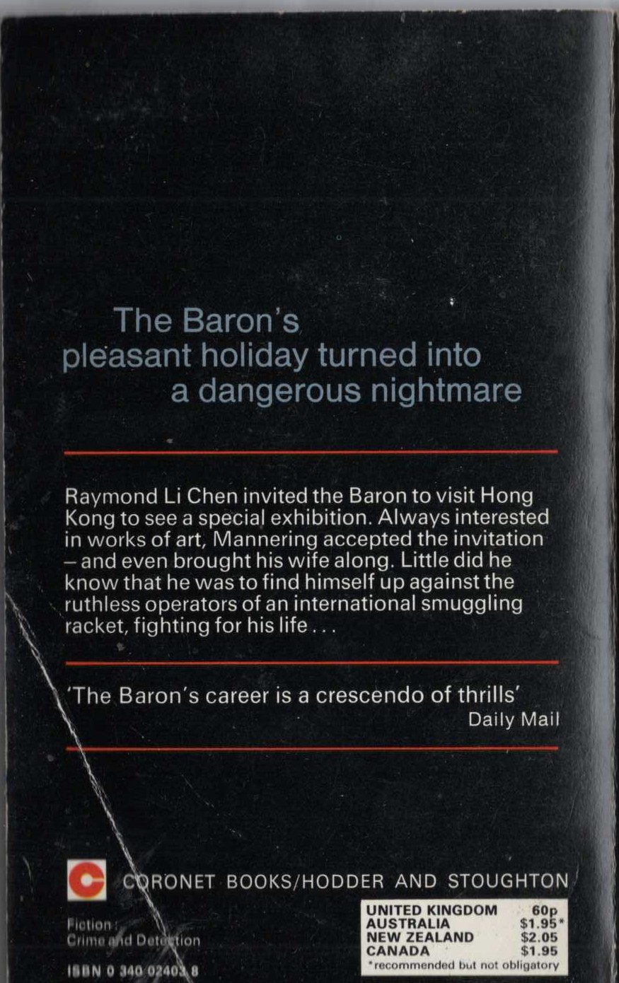Anthony Morton  THE BARON AND THE CHINESE PUZZLE magnified rear book cover image
