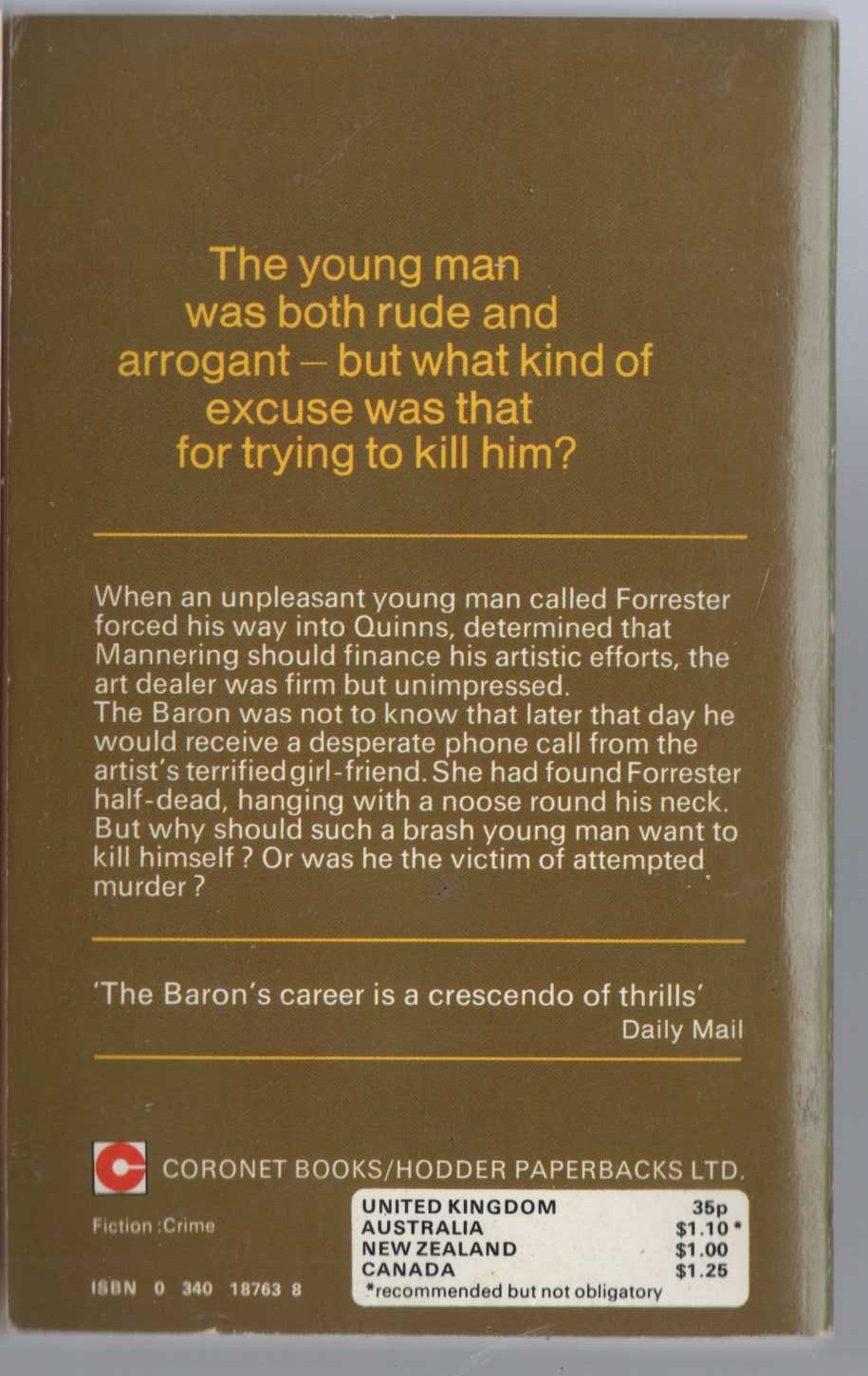 Anthony Morton  THE BARON AND THE ARROGANT ARTIST magnified rear book cover image