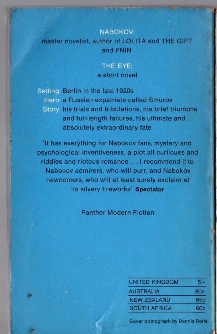 Vladimir Nabokov  THE EYE magnified rear book cover image
