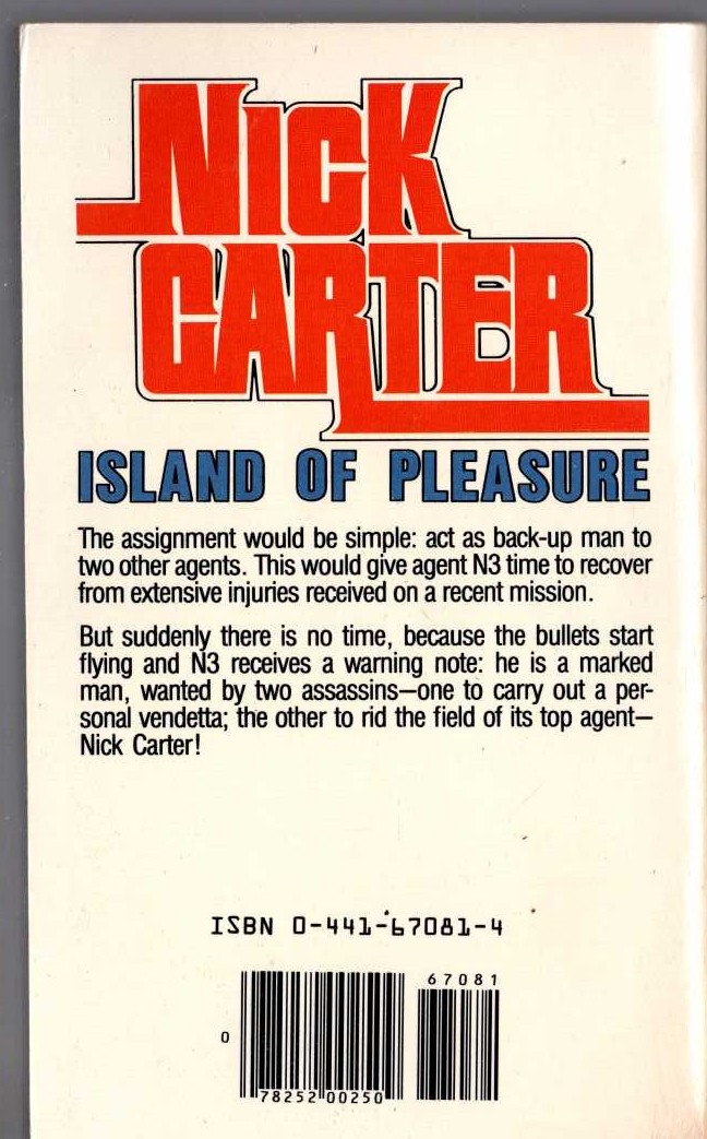 Nick Carter  PLEASURE ISLAND magnified rear book cover image