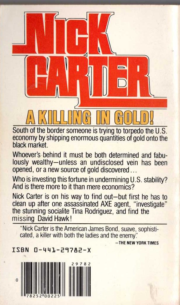 Nick Carter  THE GOLDEN BULL magnified rear book cover image