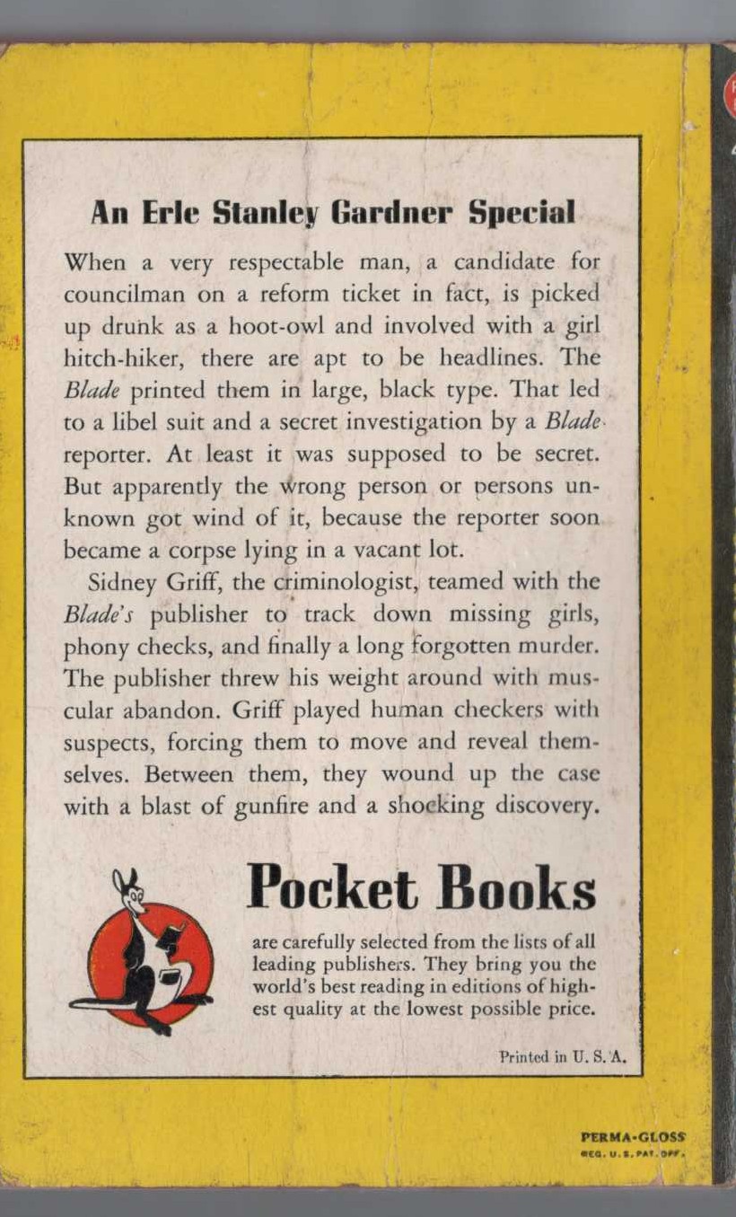 Erle Stanley Gardner  THE CLUE OF THE FORGOTTEN MURDER magnified rear book cover image