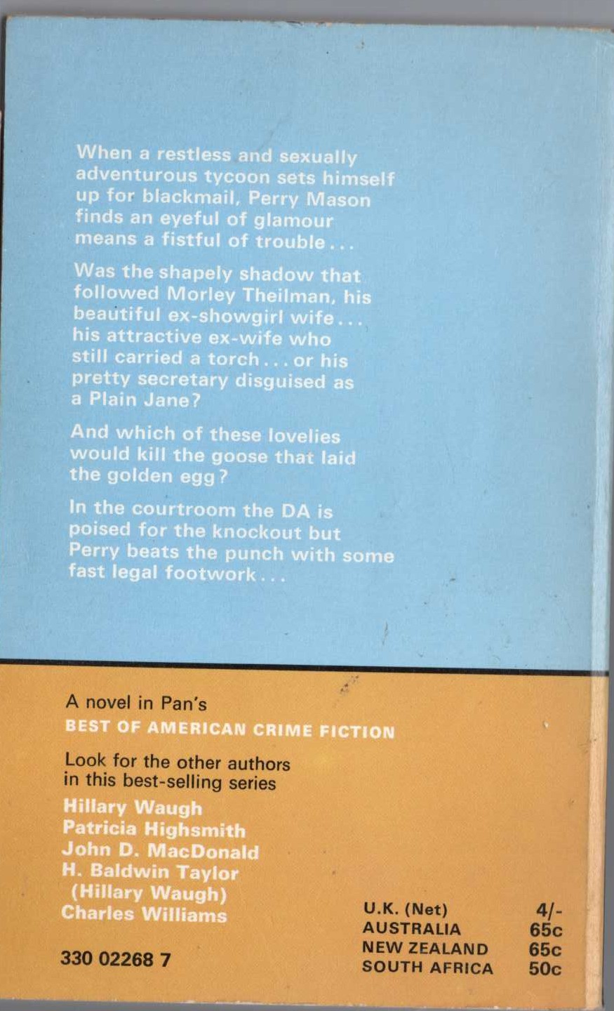 Erle Stanley Gardner  THE CASE OF THE SHAPELY SHADOW magnified rear book cover image