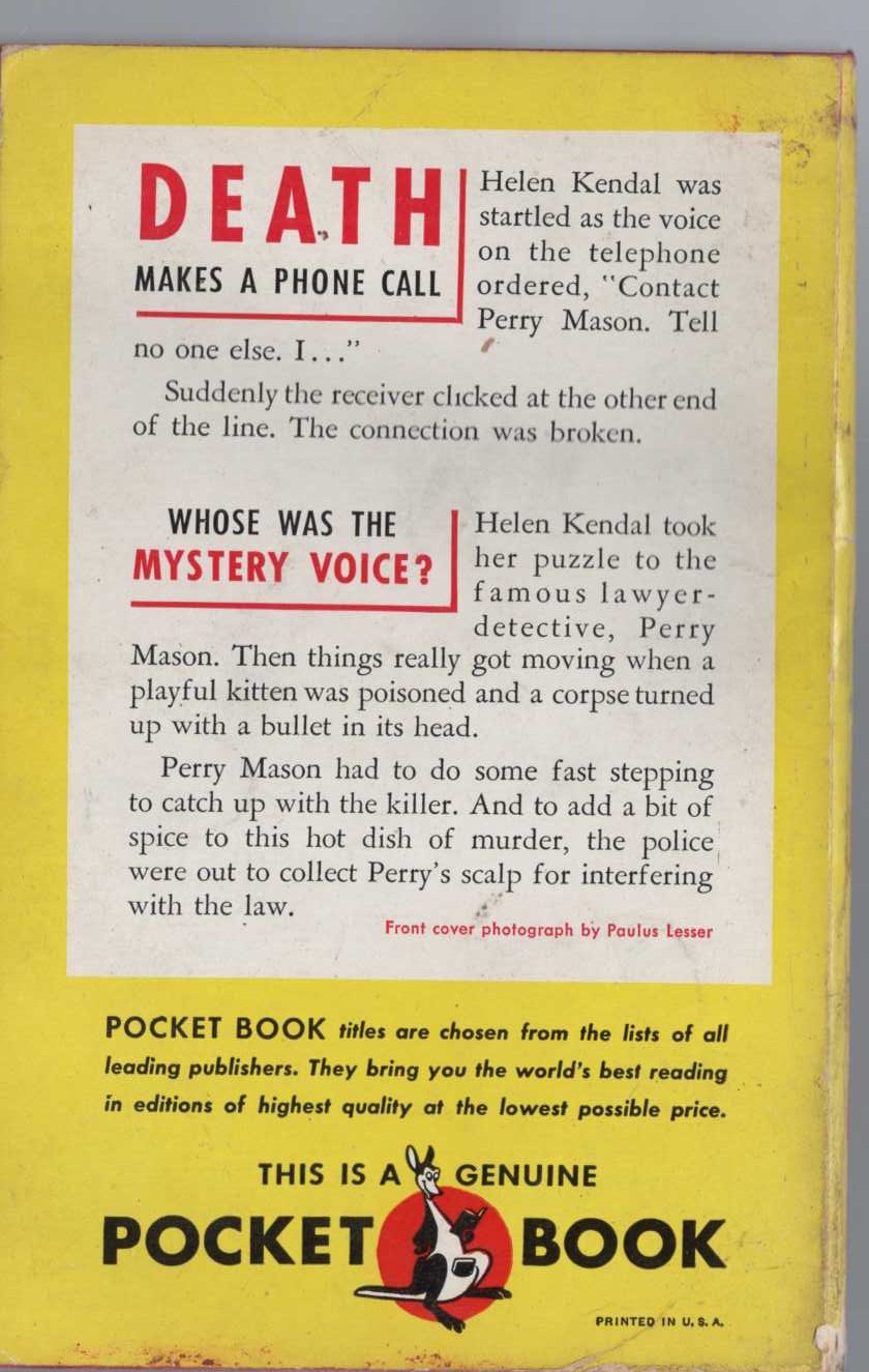 Erle Stanley Gardner  THE CASE OF THE CARELESS KITTEN magnified rear book cover image