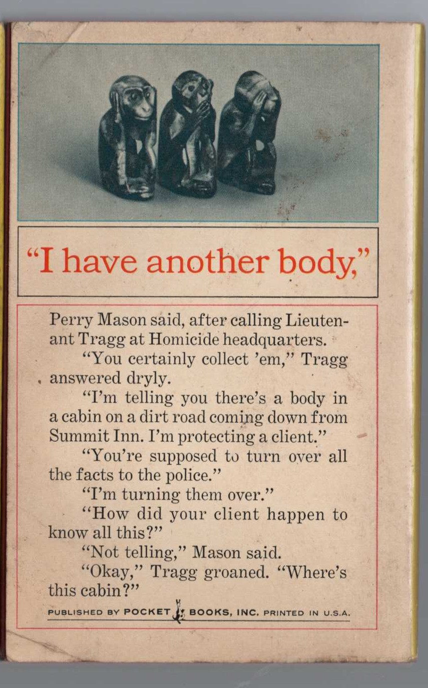 Erle Stanley Gardner  THE CASE OF THE MYTHICAL MONKEYS magnified rear book cover image