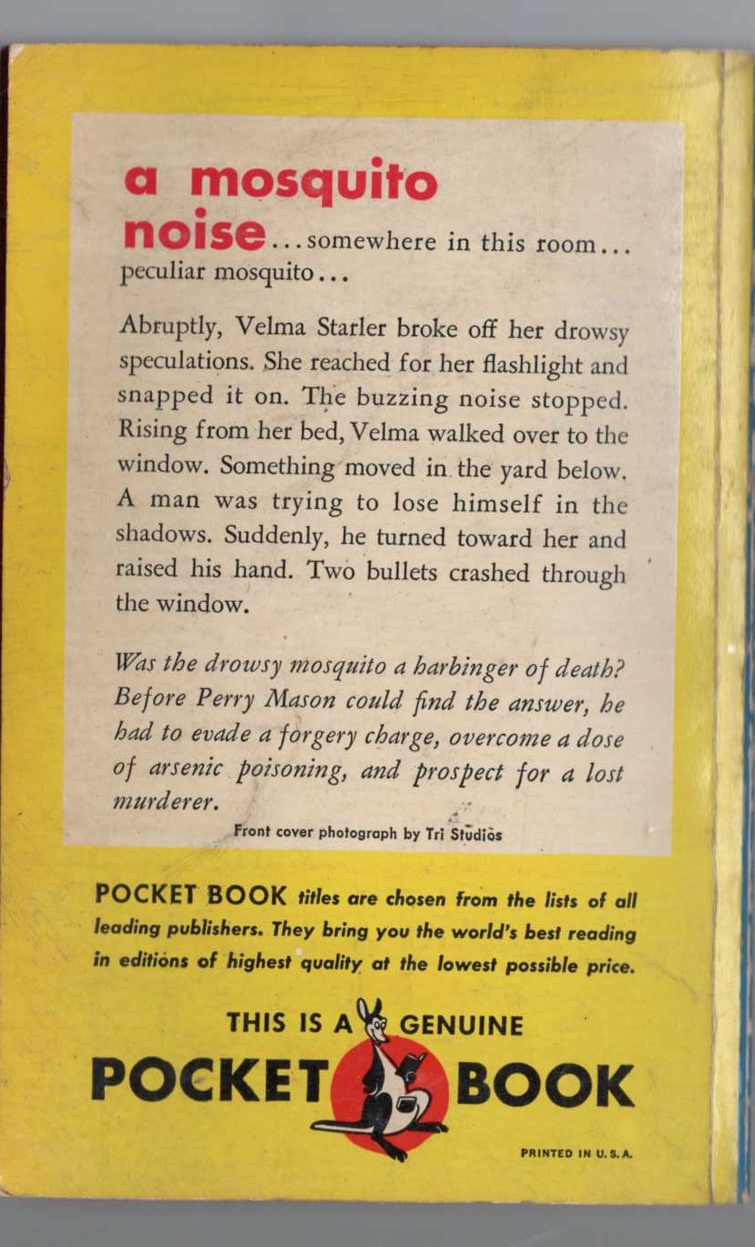 Erle Stanley Gardner  THE CASE OF THE DROWSY MOSQUITO magnified rear book cover image