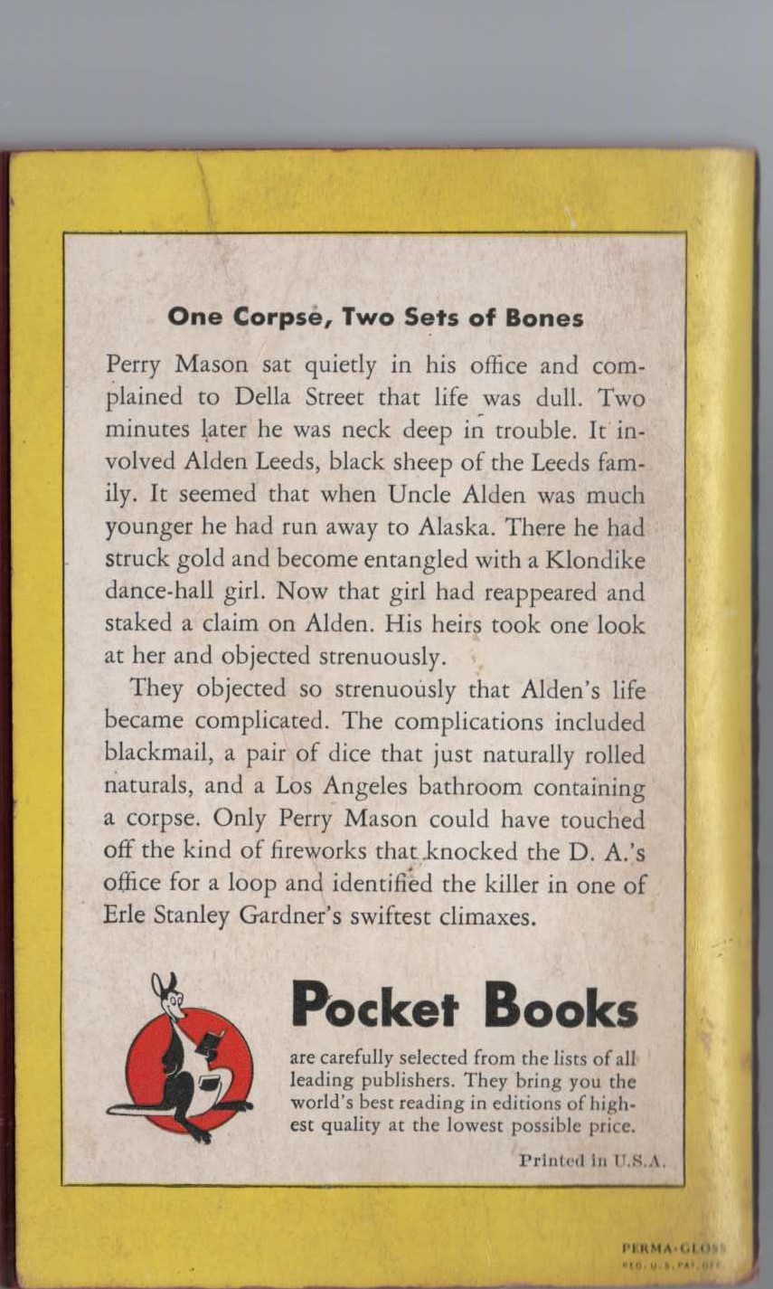 Erle Stanley Gardner  THE CASE OF THE ROLLING BONES magnified rear book cover image