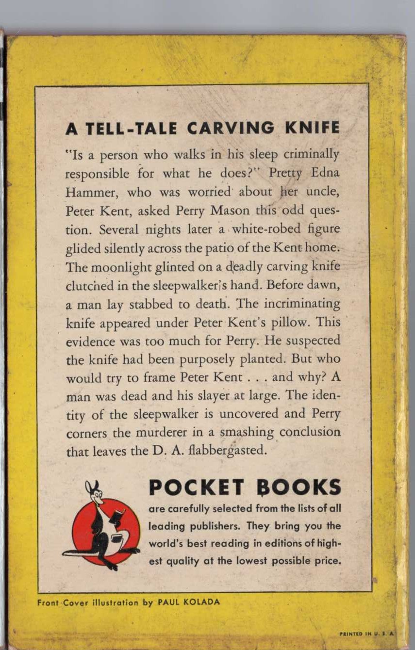 Erle Stanley Gardner  THE CASE OF THE SLEEPWALKER'S NIECE magnified rear book cover image