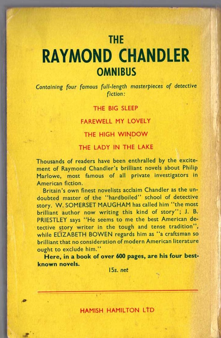 Raymond Chandler  PEARLES ARE A NUISANCE magnified rear book cover image