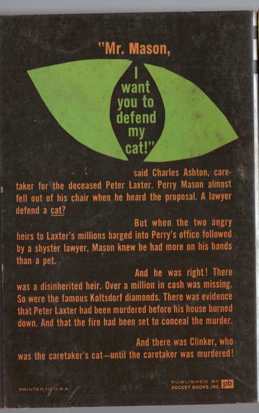 Erle Stanley Gardner  THE CASE OF THE CARETAKER'S CAT magnified rear book cover image