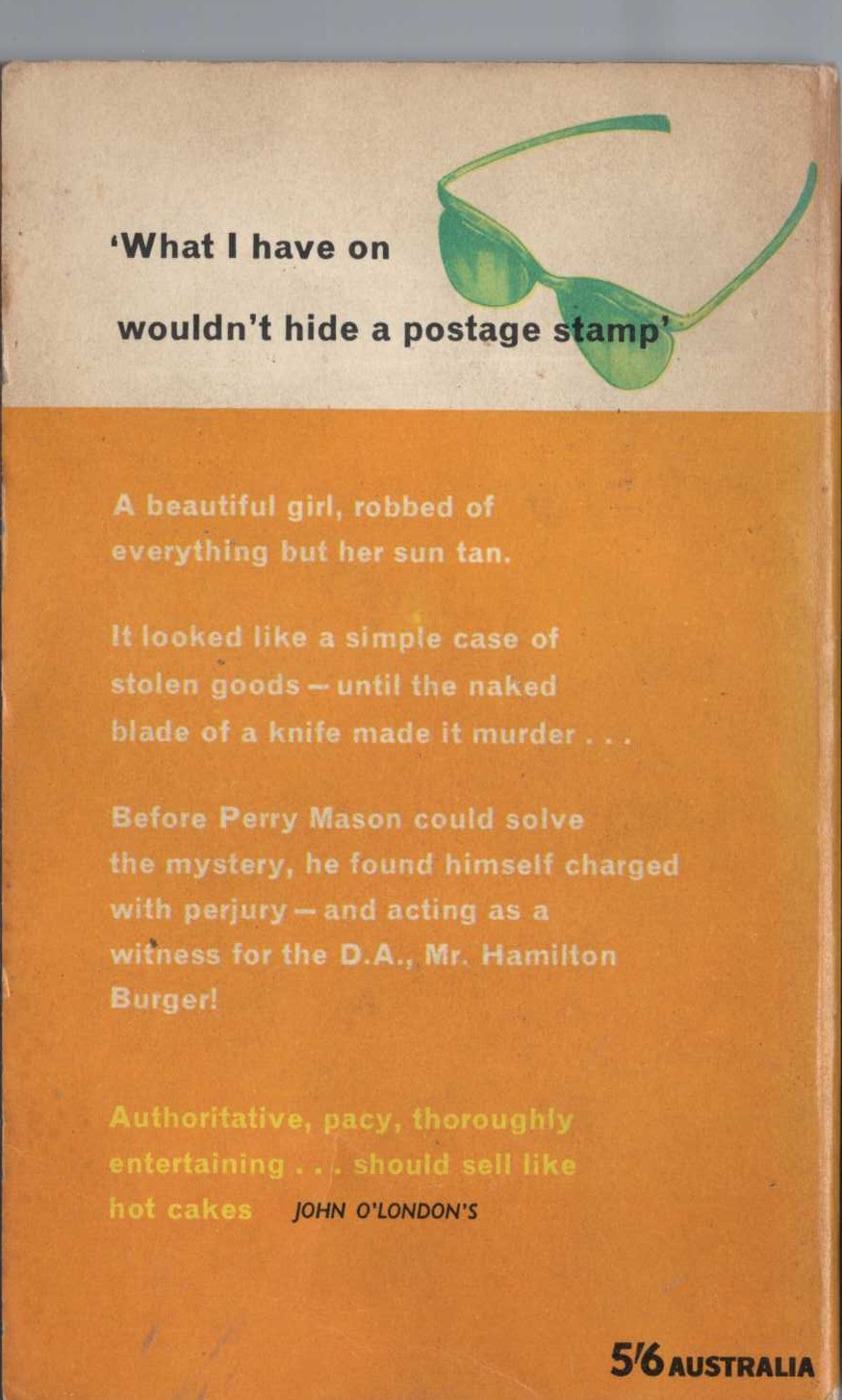 Erle Stanley Gardner  THE CASE OF THE SUN BATHER'S DIARY magnified rear book cover image