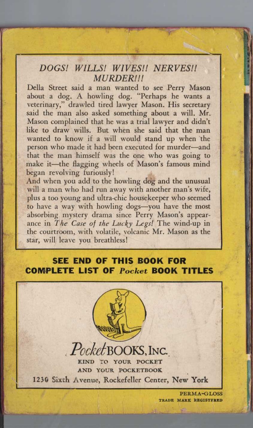 Erle Stanley Gardner  THE CASE OF THE HOWLING DOG magnified rear book cover image