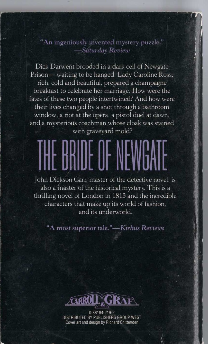 John Dickson Carr  THE BRIDE OF NEWGATE magnified rear book cover image
