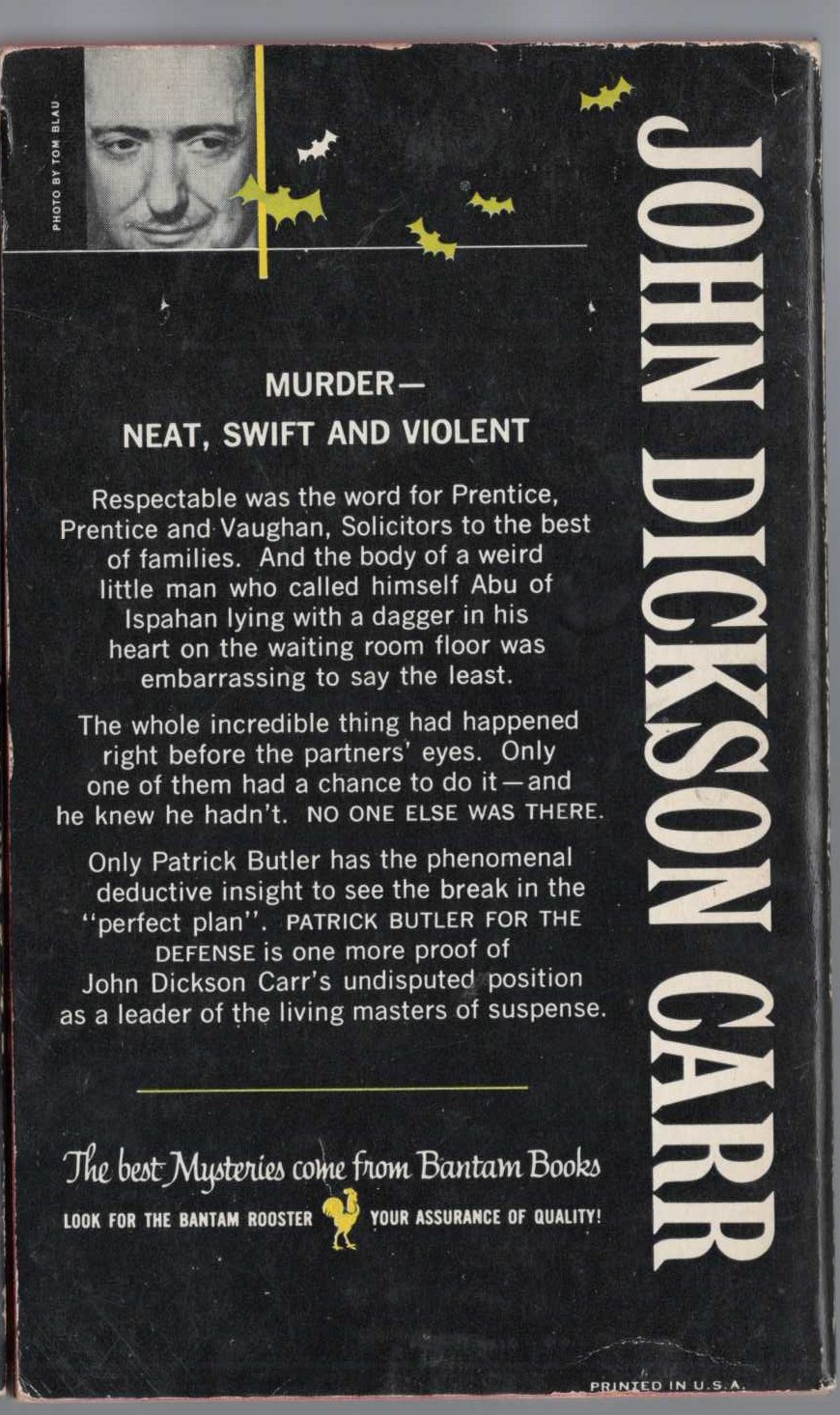 John Dickson Carr  PATRICK BUTLER FOR THE DEFENSE magnified rear book cover image