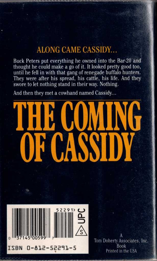Clarence E. Mulford  THE COMING OF CASSIDY magnified rear book cover image