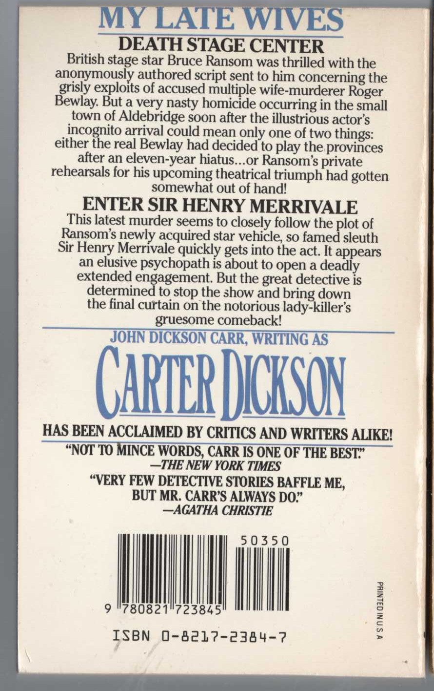 Carter Dickson  MY LATE WIVES magnified rear book cover image