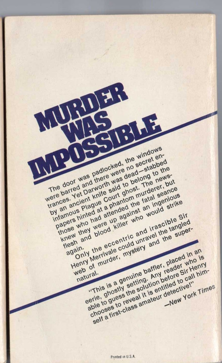 Carter Dickson  THE PLAGUE COURT MURDERS magnified rear book cover image