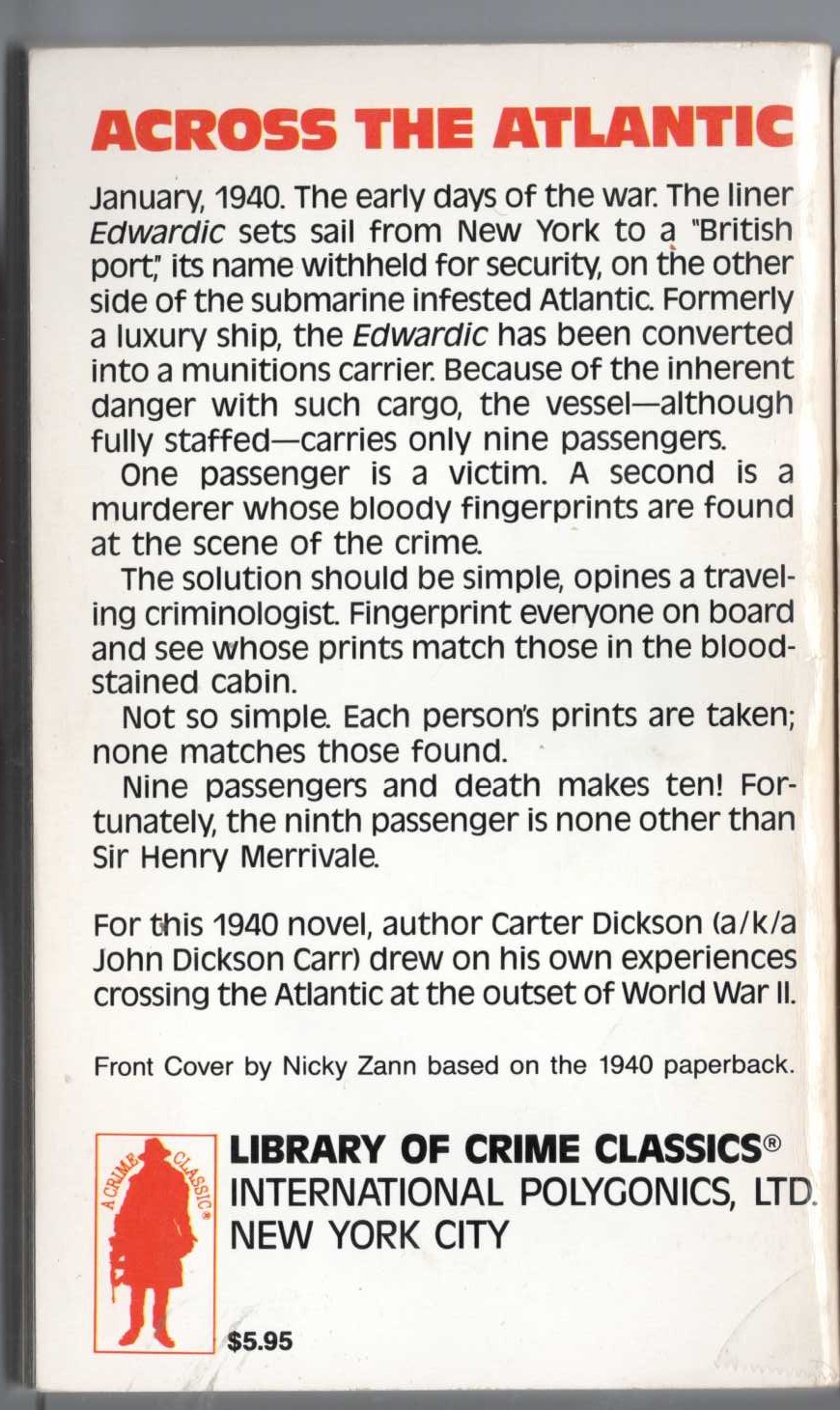 Carter Dickson  NINE - AND DEATH MAKES TEN magnified rear book cover image