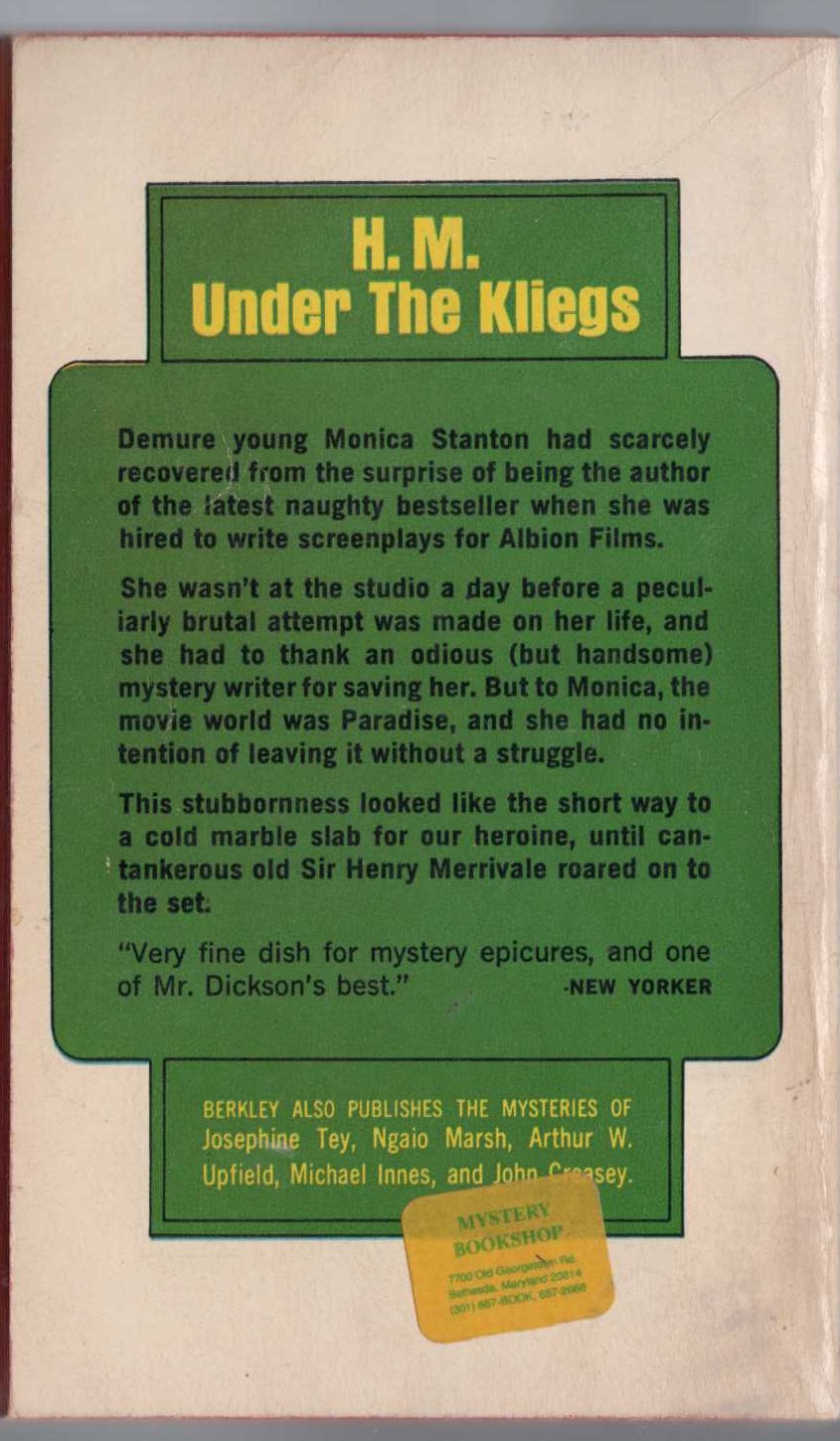 Carter Dickson  AND SO TO MURDER magnified rear book cover image
