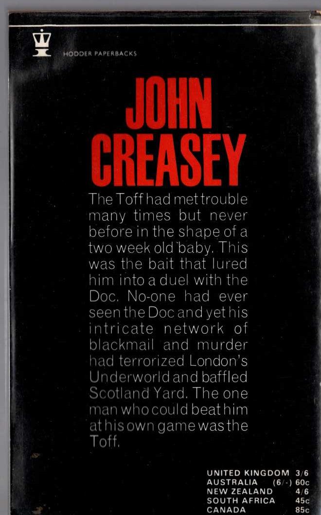 John Creasey  THE TOFF ON FIRE magnified rear book cover image