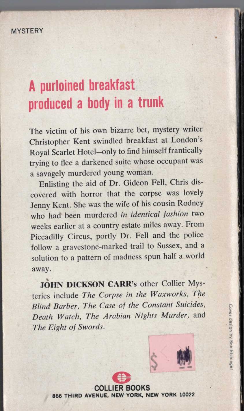 John Dickson Carr  TO WAKE THE DEAD magnified rear book cover image