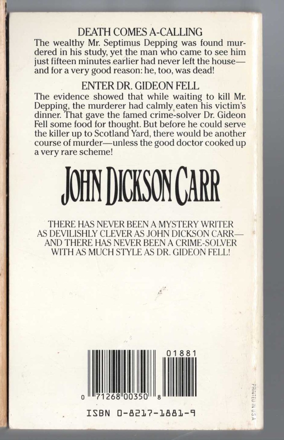 John Dickson Carr  THE EIGHT OF SWORDS magnified rear book cover image
