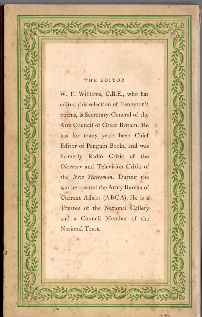 W.B. Williams (selects) TENNYSON magnified rear book cover image