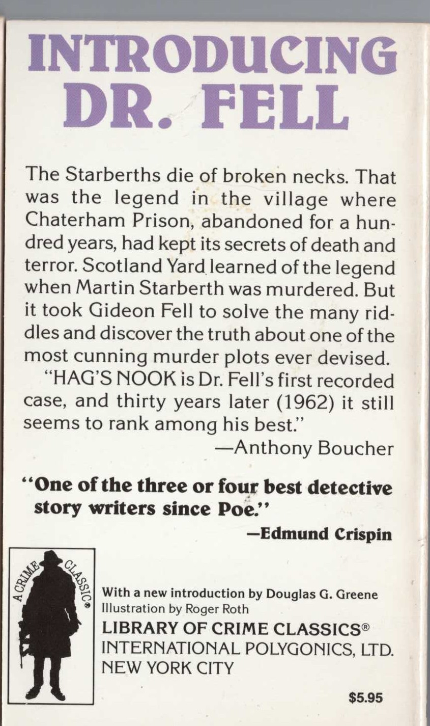 John Dickson Carr  HAG'S NOOK magnified rear book cover image